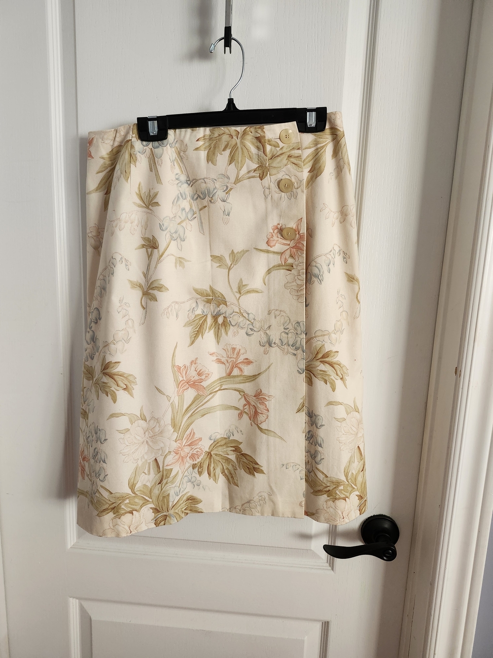 Talbots Cream Floral Wrap A-Line Skirt with Pastel Accents